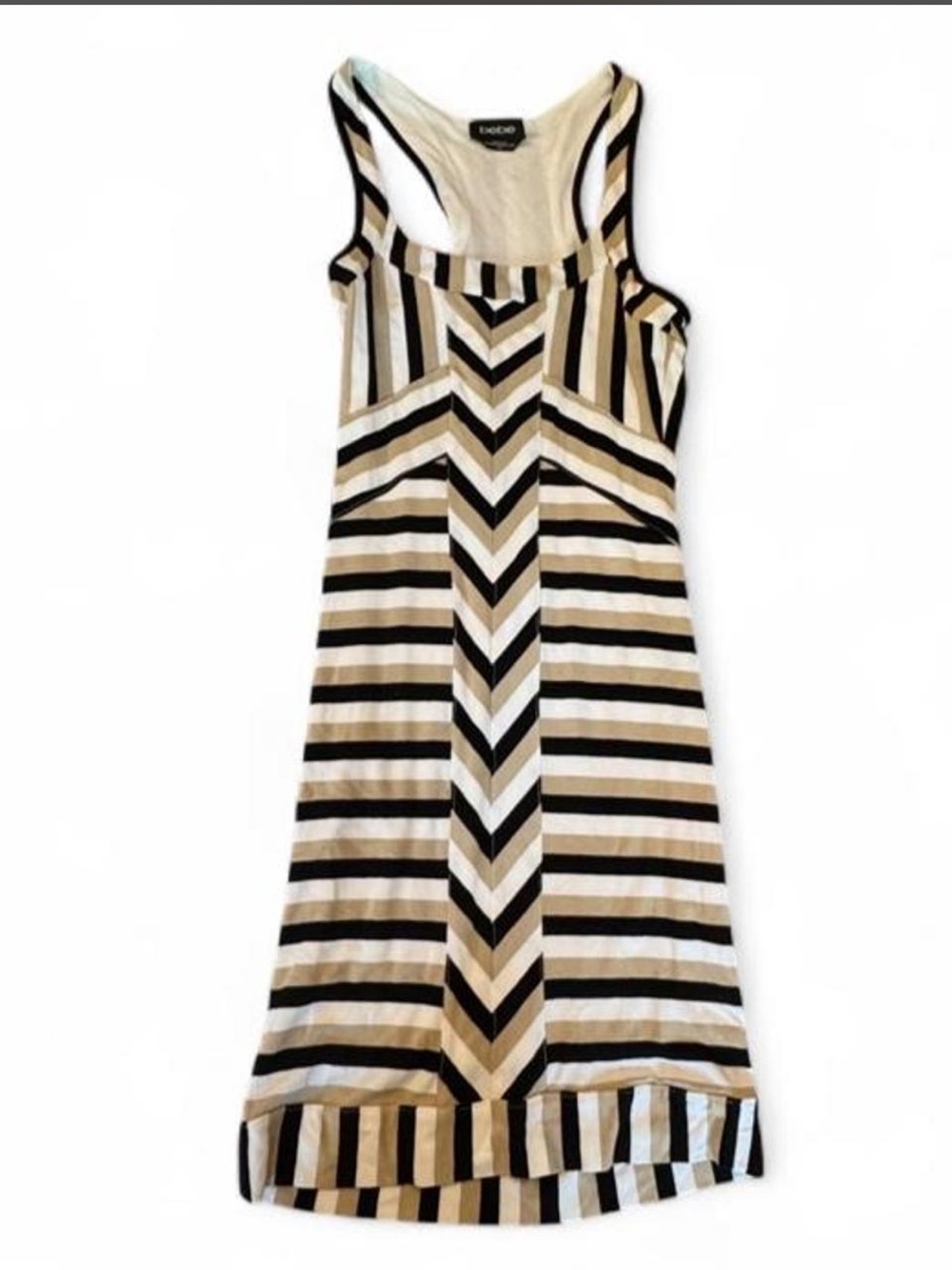 bebe Black, White & Tan Striped Racerback Dress